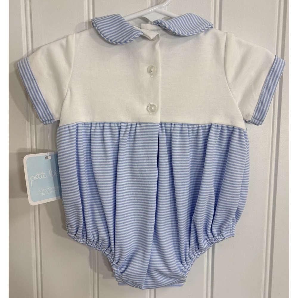 Petit Bebe Boys 3 Month Golf Blue Stripe Knit Bubble Heritage Preppy Traditional - Picture 2 of 5